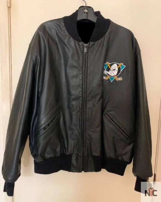 Anaheim Mighty Ducks NHL Black Leather Jacket