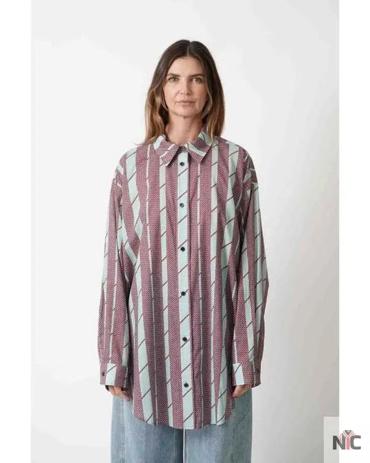 And Just Like That S03 Cynthia Nixon Brown Striped Shirt