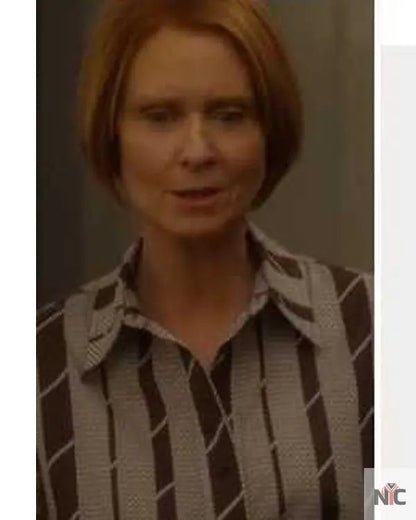 And Just Like That S03 Cynthia Nixon Brown Striped Shirt