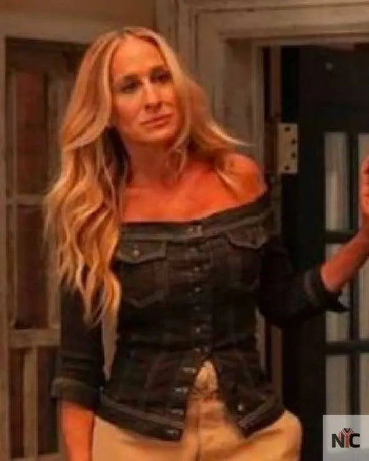 And Just Like That Sarah Jessica Parker Denim Off The Shoulders Top