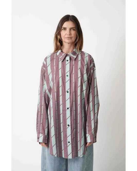 And Just Like That S03 Cynthia Nixon Brown Striped Shirt