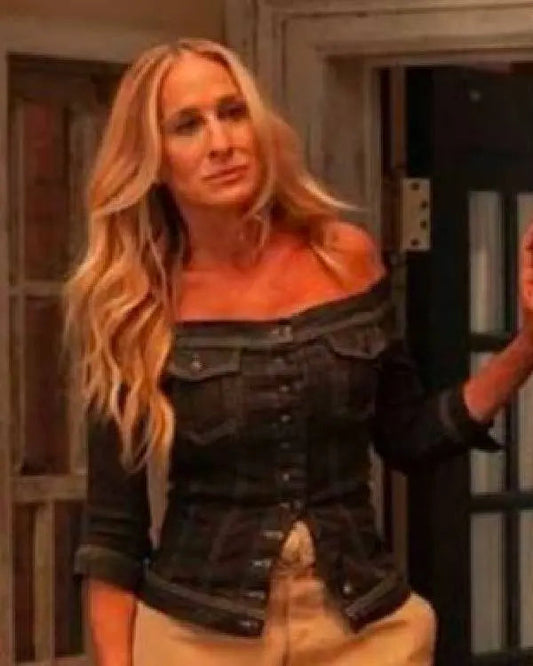 And Just Like That Sarah Jessica Parker Denim Off The Shoulders Top