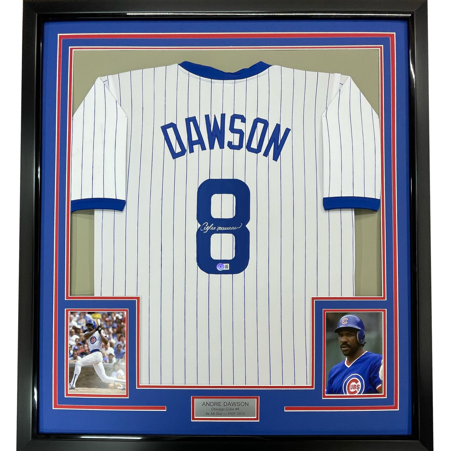 Framed Autographed/Signed Andre Dawson 35x39 Chicago White Pinstripe Baseball Jersey JSA COA