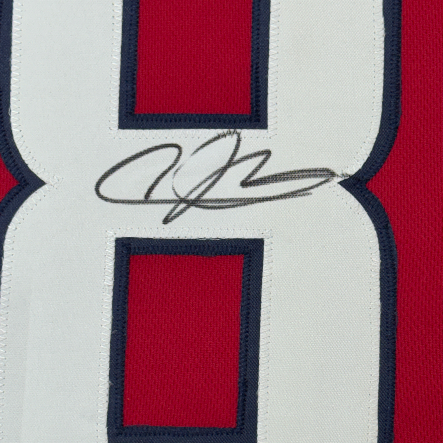 Framed Autographed/Signed Andre Johnson 35x39 Houston Texans Red Football Jersey JSA COA