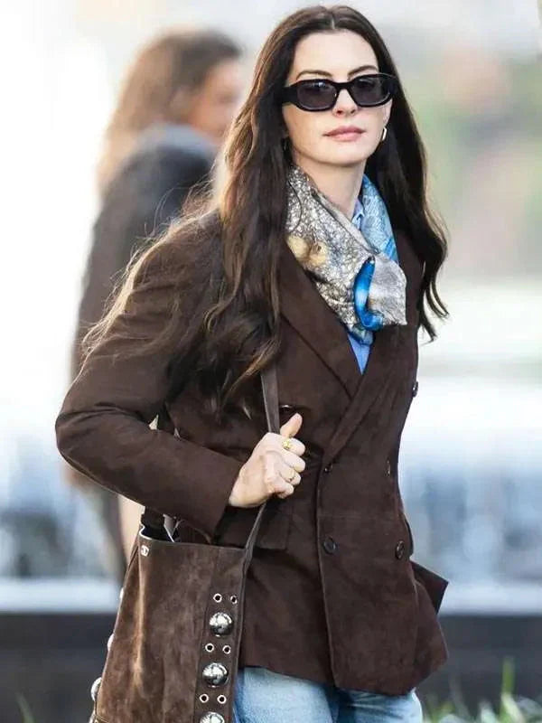 Anne Hathaway The Devil Wears Prada 2 Suede Leather Blazer