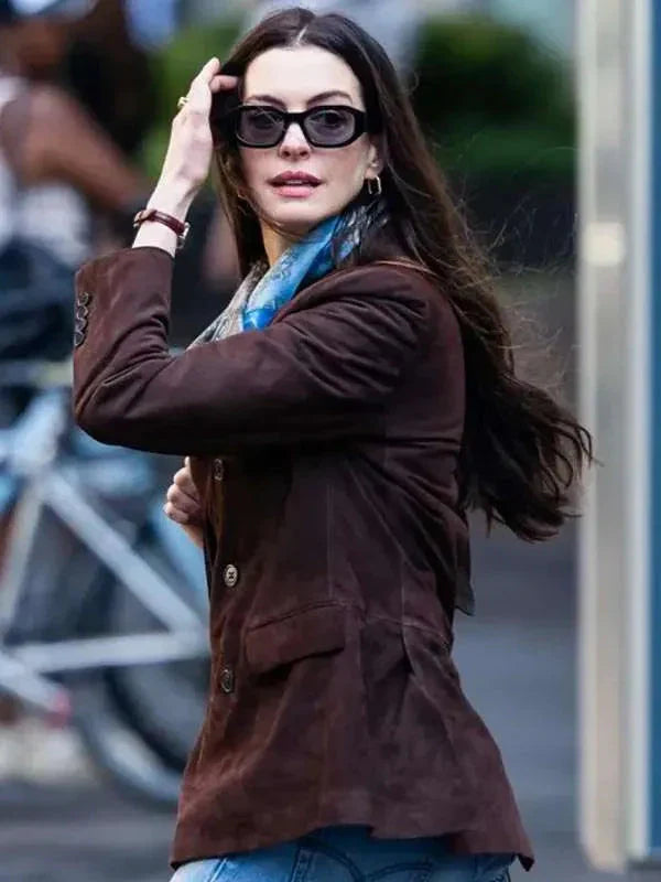 Anne Hathaway The Devil Wears Prada 2 Suede Leather Blazer