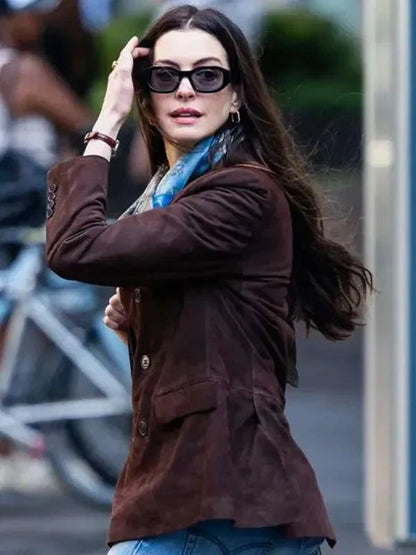Anne Hathaway The Devil Wears Prada 2 Suede Leather Blazer