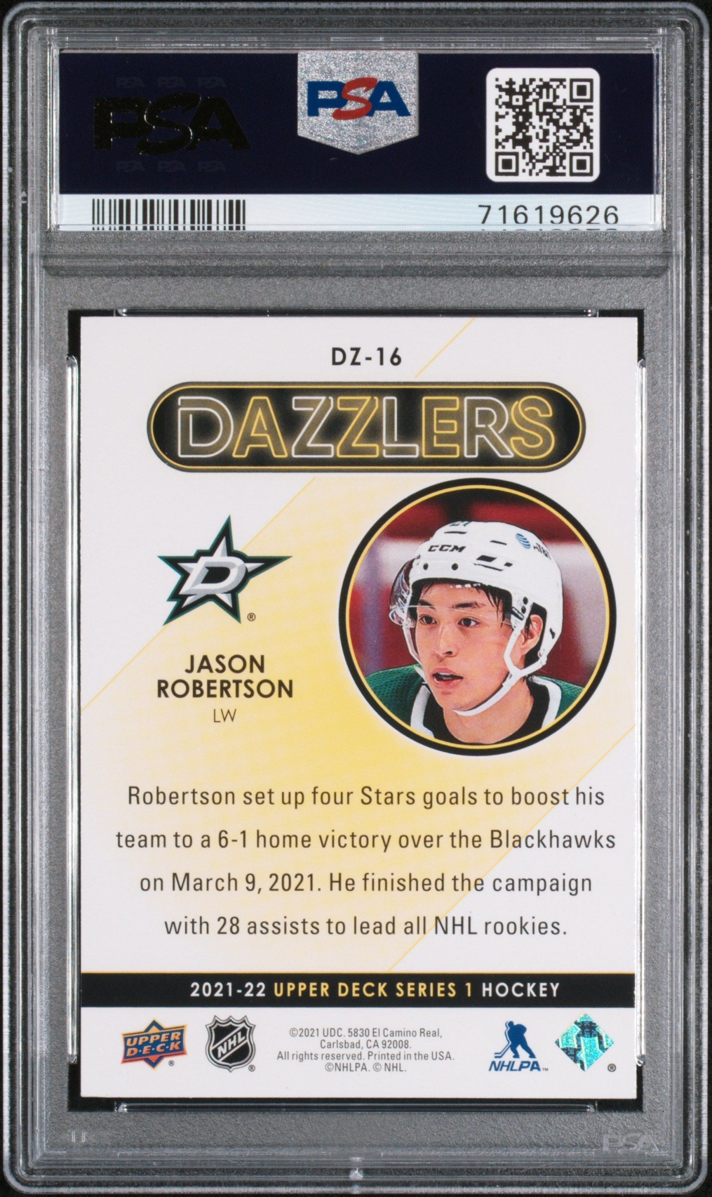 Graded 2021 Upper Deck Jason Robertson #DZ16 Dazzlers Hockey Card PSA 10 Gem Mint