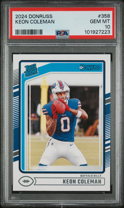 Graded 2024 Panini Donruss Keon Coleman #358 Rookie RC Football Card PSA 10 Gem Mint
