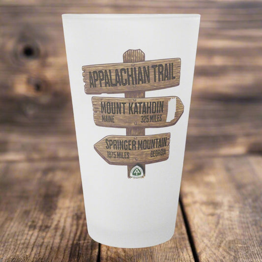 Appalachian Trail Wood Mileage Sign Frosted Pint Glass 16oz