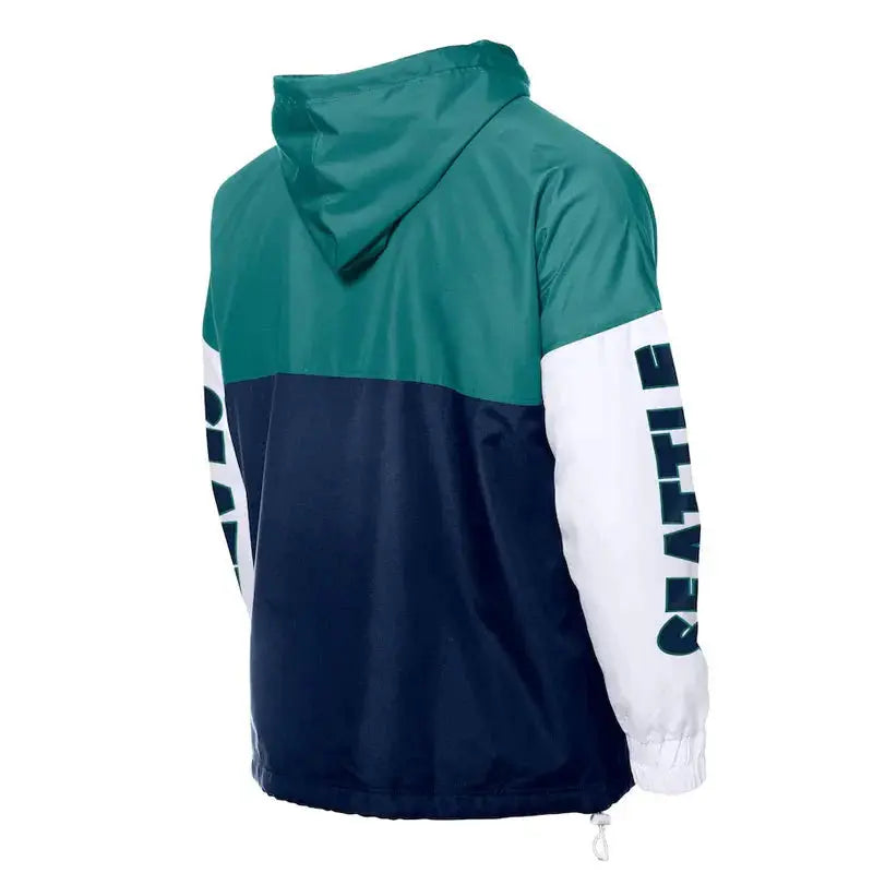 Seattle Mariners Color Block Navy/Aqua Hoodie Windbreaker