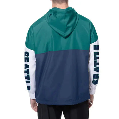 Seattle Mariners Color Block Navy/Aqua Hoodie Windbreaker
