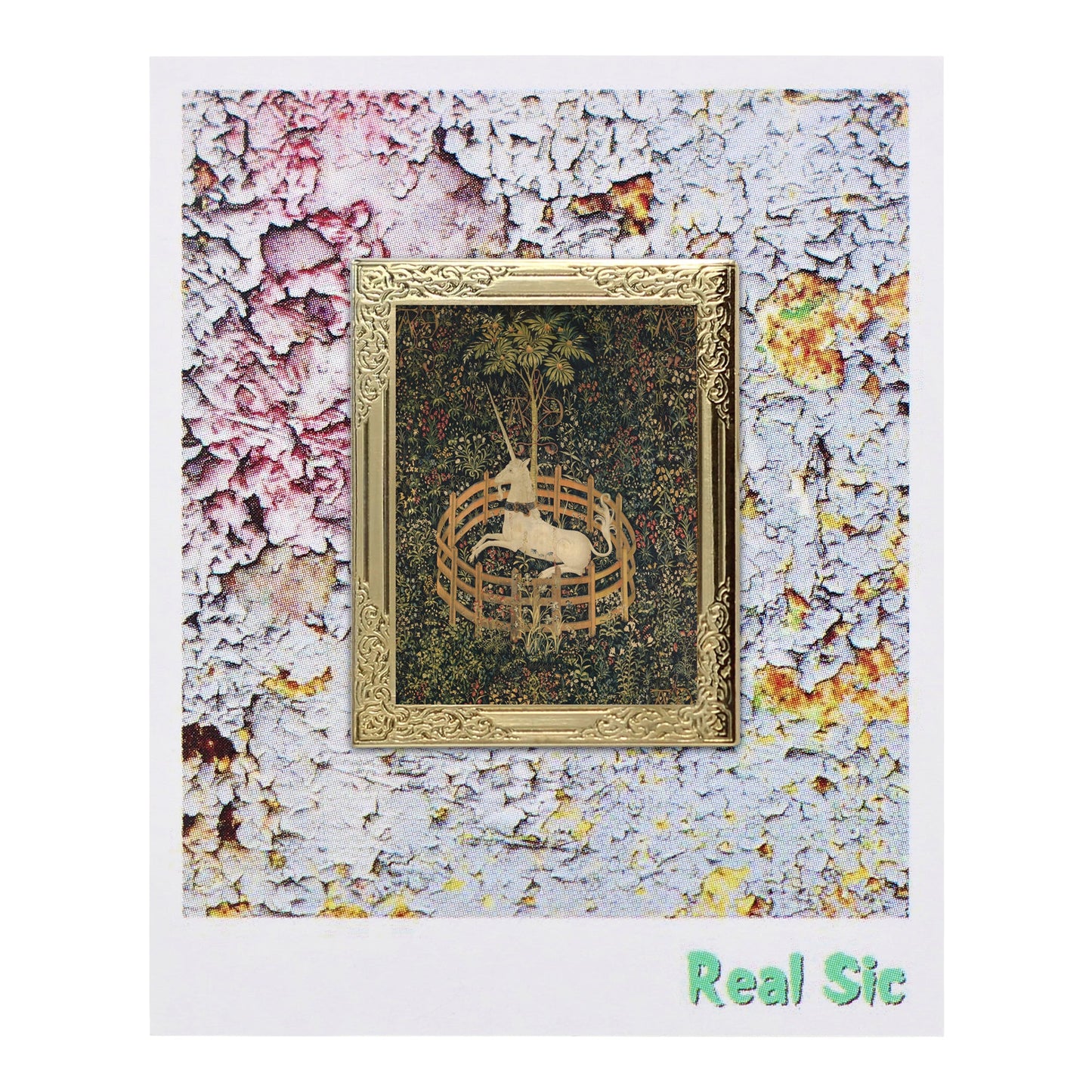 The Unicorn Rests in a Garden Art Frame Pin - Museum Souvenir Fine Art Lapel Pin