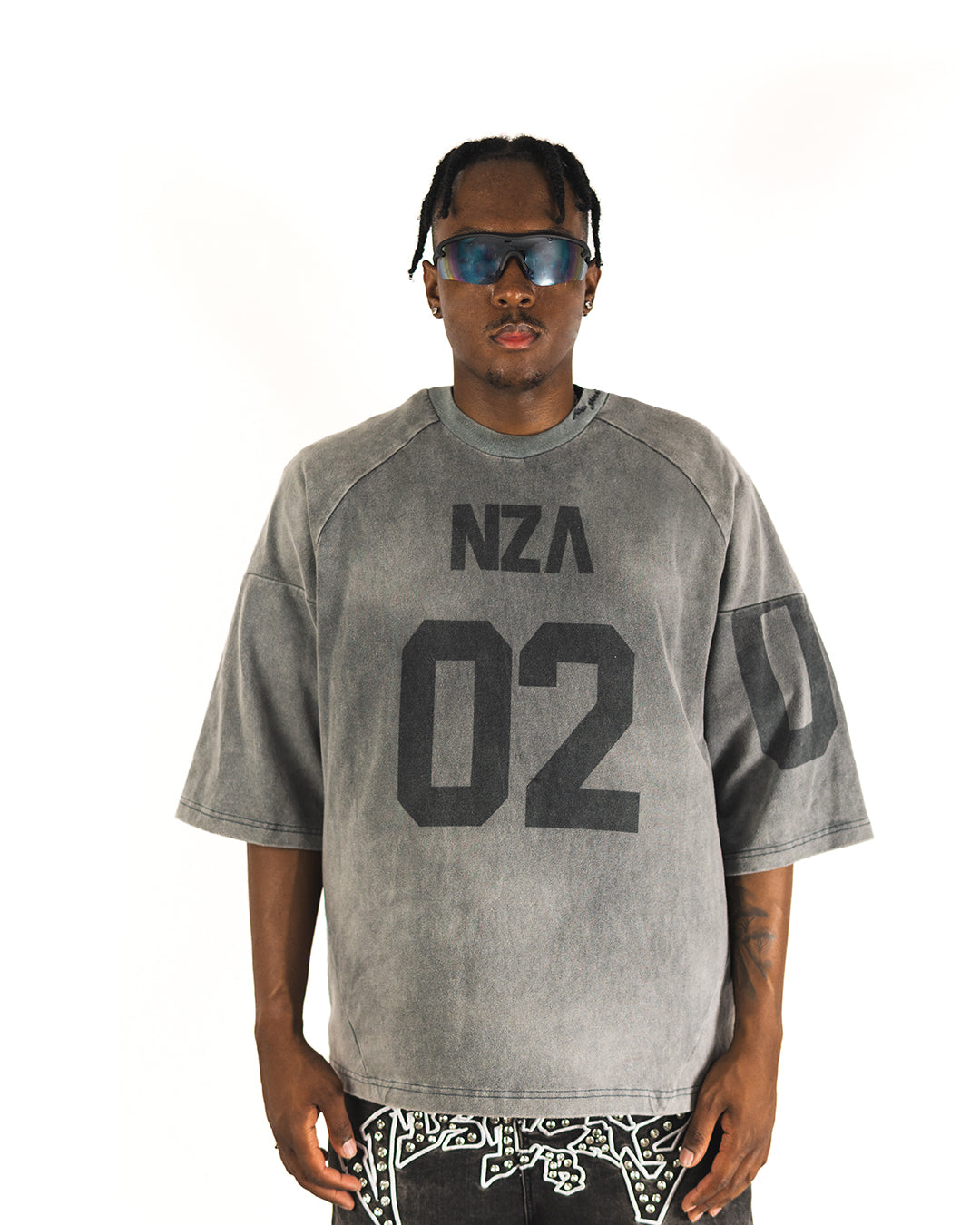 "CHARCOAL BLACK" PANELED OVERSIZED JERSEY