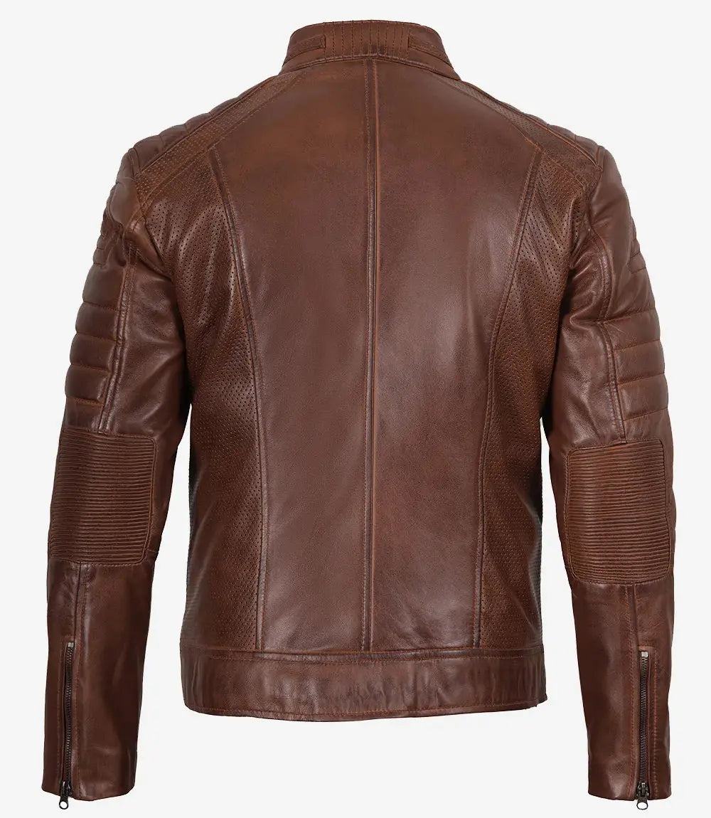 Austin Men Cafe Racer Cognac Brown Leather Jacket