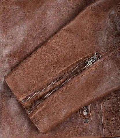 Austin Men Cafe Racer Cognac Brown Leather Jacket
