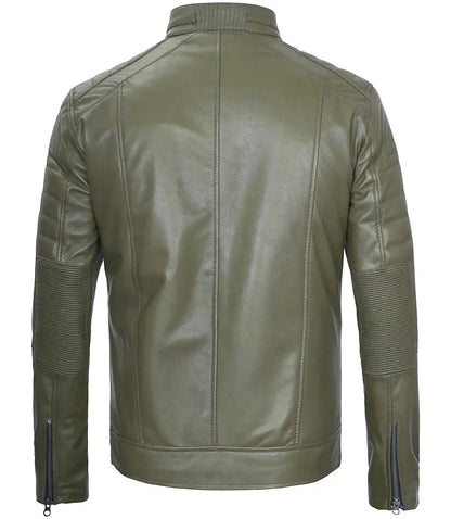 Austin Men Cafe Racer Dark Green Real Leather Jacket
