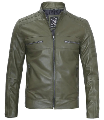Austin Men Cafe Racer Dark Green Real Leather Jacket