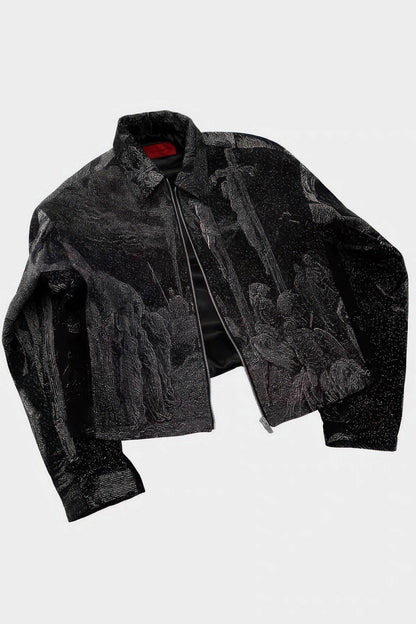 Avant-Garde Oversized Blazer - Textured Jacquard for Dark Fashion
