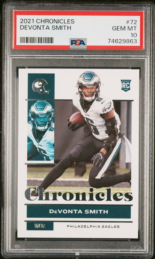 Graded 2021 Panini Chronicles DeVonta Smith #72 Rookie RC Football Card PSA 10 Gem Mint