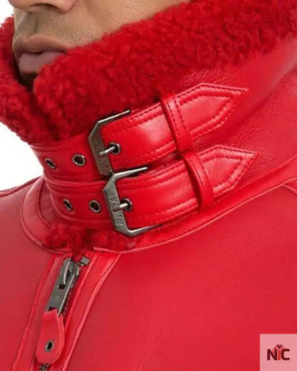 Avirex B3 Bomber Red Shearling Leather Jacket
