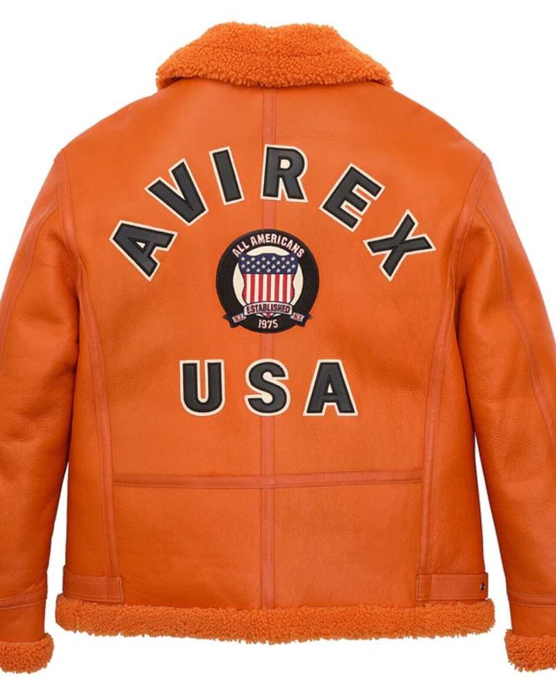 Avirex Icon B3 Shearling Orange Leather Bomber Jacket