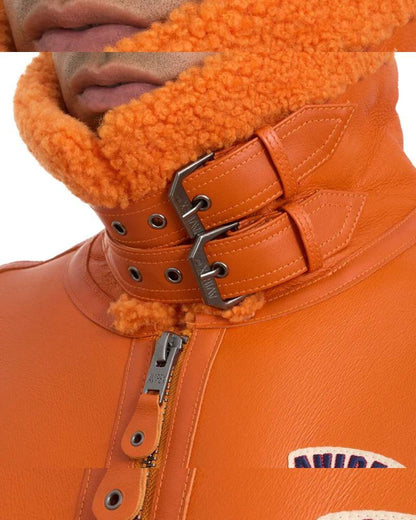 Avirex Icon B3 Shearling Orange Leather Bomber Jacket
