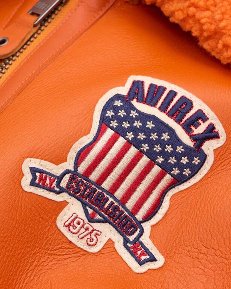 Avirex Icon B3 Shearling Orange Leather Bomber Jacket