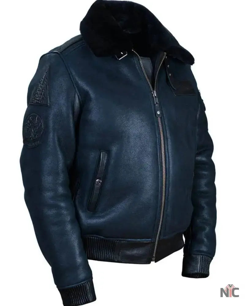 B-15 Fast Eagle Sheepskin Navy Blue Flight Jacket