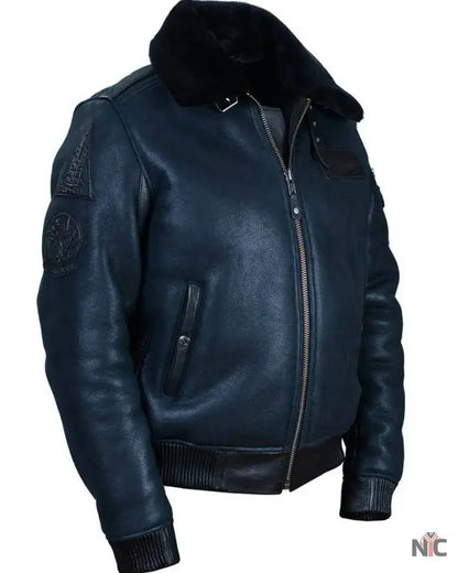 B-15 Fast Eagle Sheepskin Navy Blue Flight Jacket