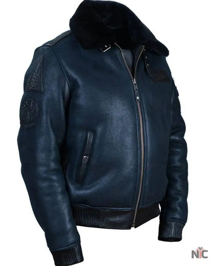 B-15 Fast Eagle Sheepskin Navy Blue Flight Jacket