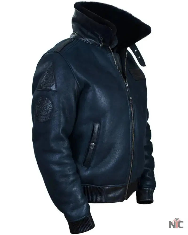 B-15 Fast Eagle Sheepskin Navy Blue Flight Jacket