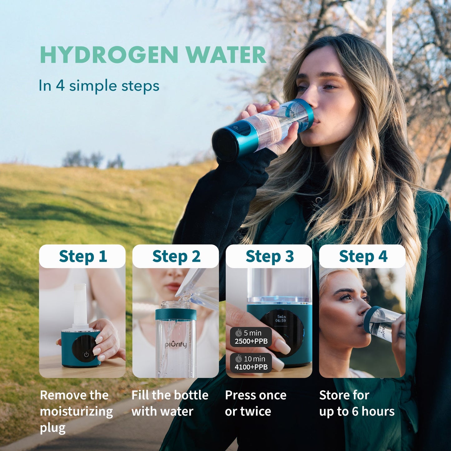 PIURIFY Hydrogenator® Hydrogen Water Bottle - Turquoise