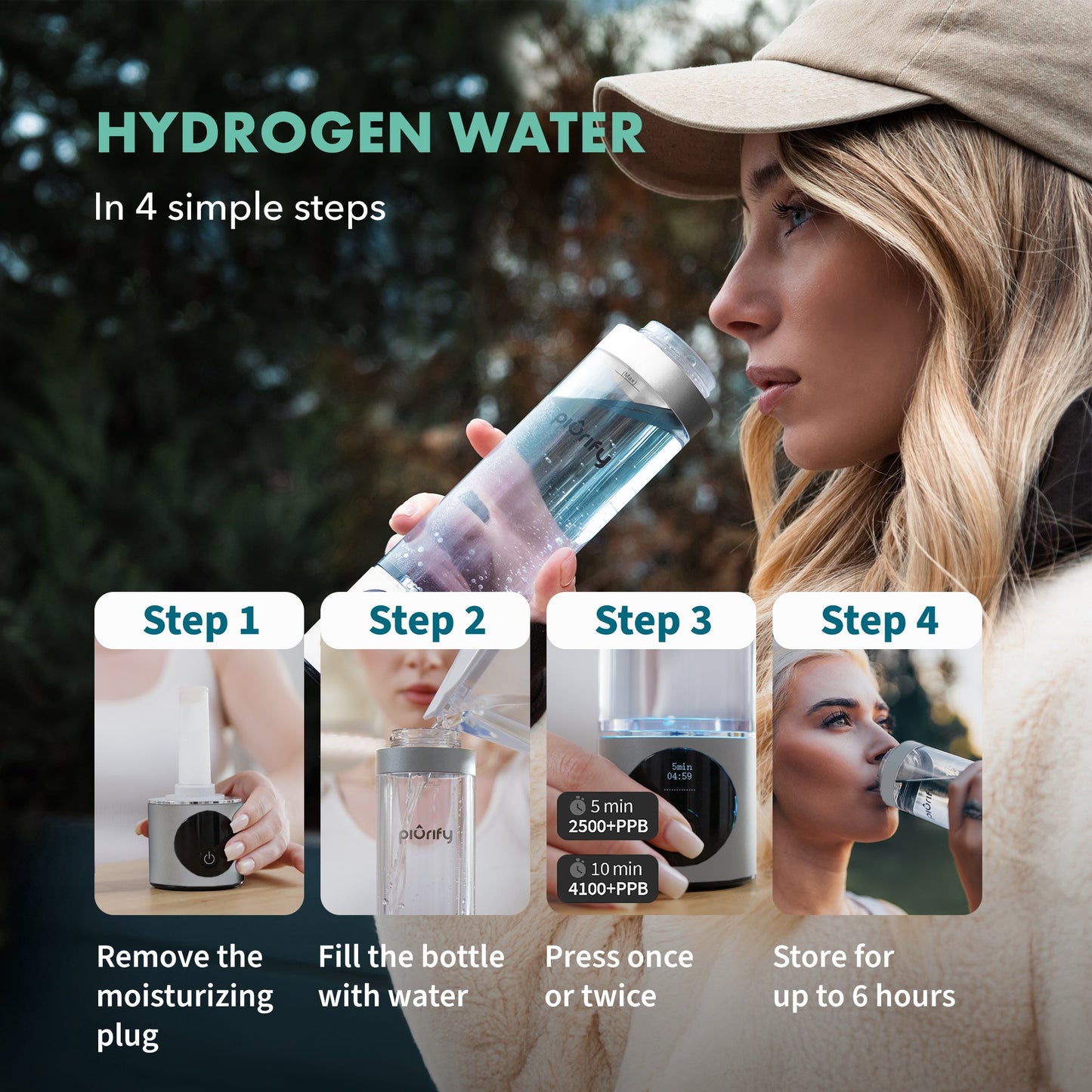 PIURIFY Hydrogenator® Hydrogen Water Bottle - Silver