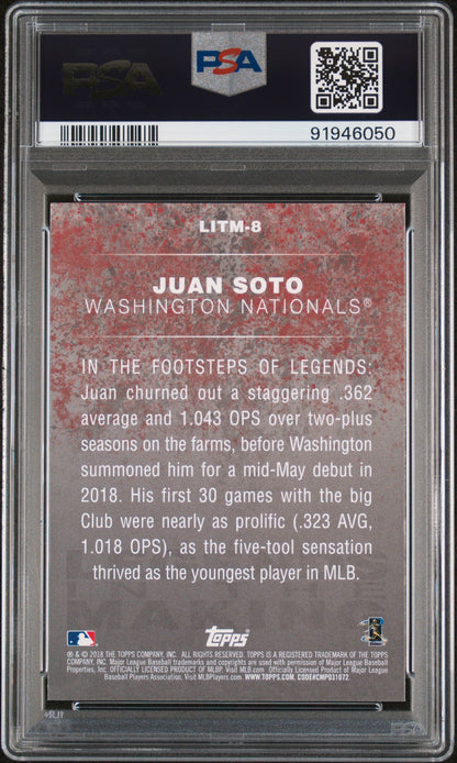Graded 2018 Topps Update Juan Soto #LITM8 Legends in the Making Rookie RC Baseball Card PSA 10 Gem Mint
