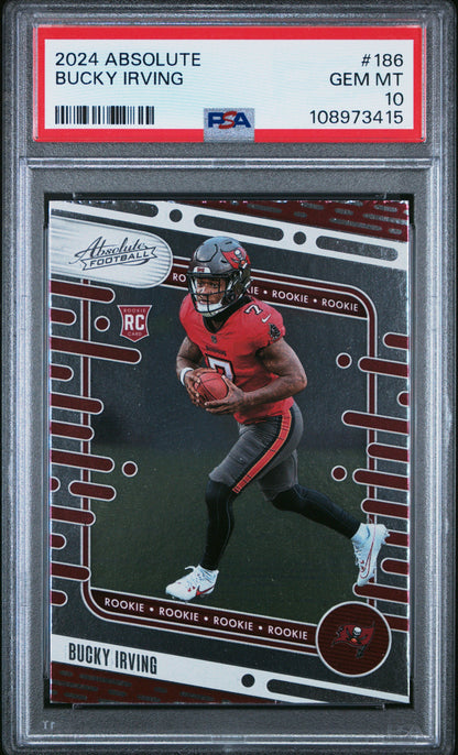 Graded 2024 Panini Absolute Bucky Irving #186 Rookie RC Football Card PSA 10 Gem Mint