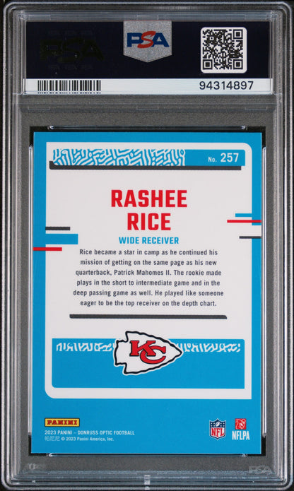 Graded 2023 Panini Donruss Optic Rashee Rice #257 Rookie RC Football Card PSA 10 Gem Mint