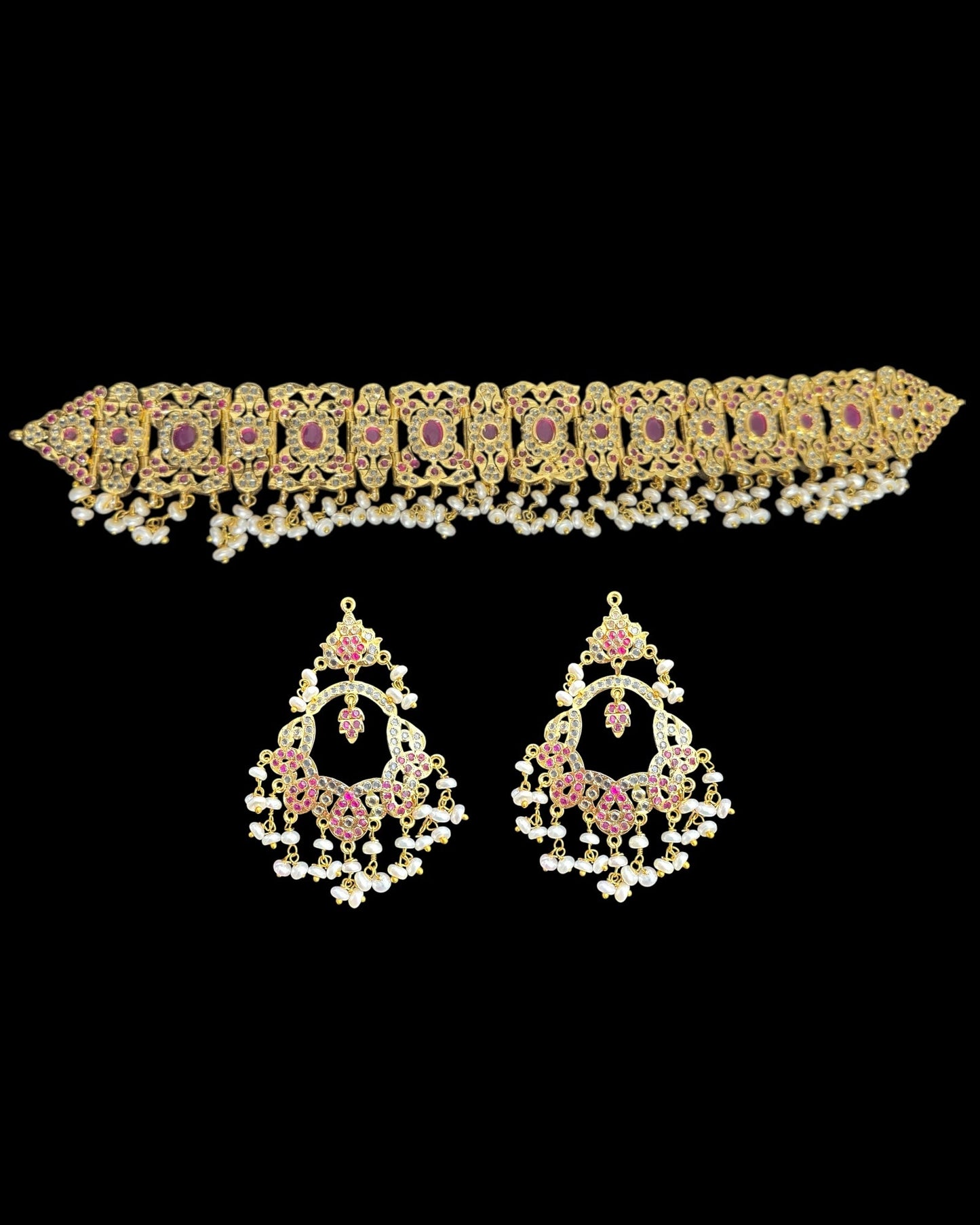 C542 Nishat fresh water pearl choker with earrings -RUBY  ( READY TO SHIP )
