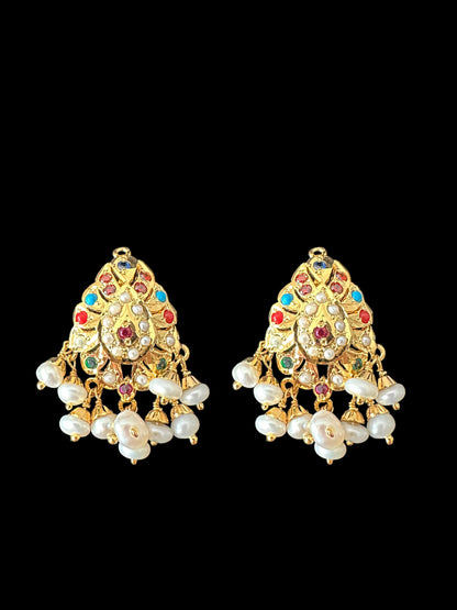 Gold plated jadau silver pendant set in navratan   ( READY TO SHIP )