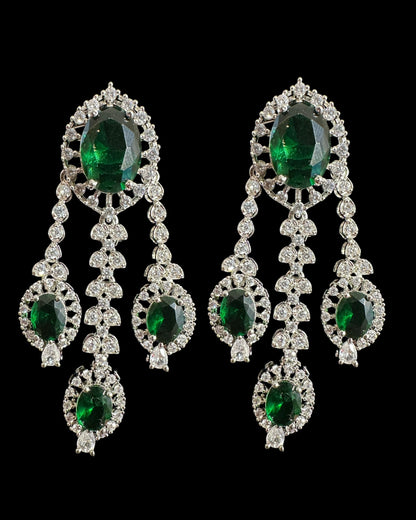 DER748  cz earrings  - Green / Emerald  , silver plated  ( READY TO SHIP )