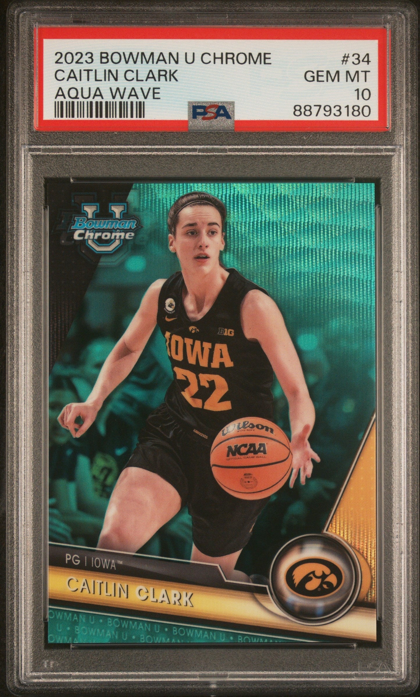 Graded 2023 Topps Bowman U Chrome Caitlin Clark #34 Aqua Wave #/299 Rookie RC Basketball Card PSA 10 Gem Mint