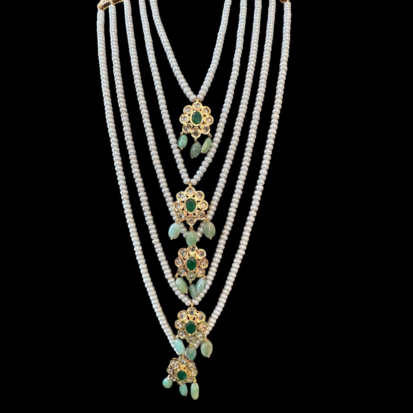 SAT92 Fresh water pearl and emerald beads satlada ( READY TO SHIP )