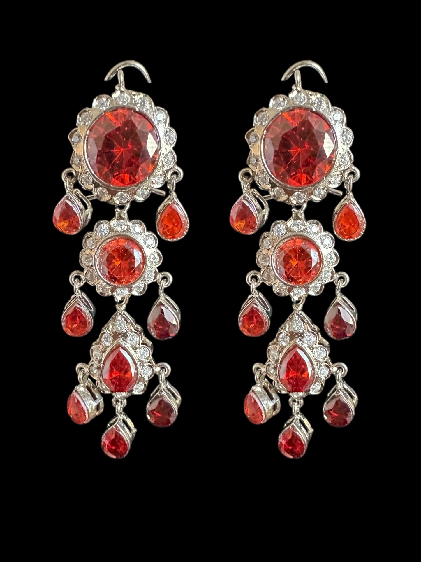 BR485 High quality cz  necklace set with tika - coral / orange , silver plated ( READY TO SHIP )