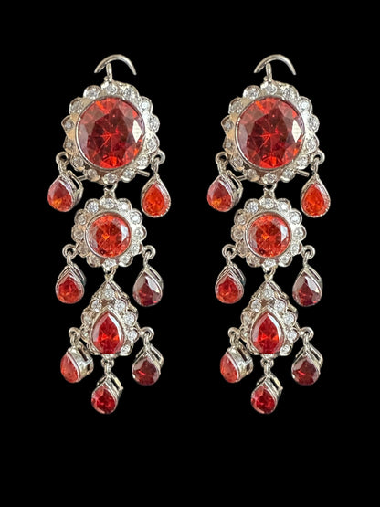 BR485 High quality cz  necklace set with tika - coral / orange , silver plated ( READY TO SHIP )