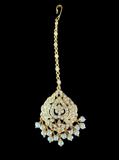Gold plated silver tikka in fresh water pearls ( SHIPS IN 5 WEEKS )