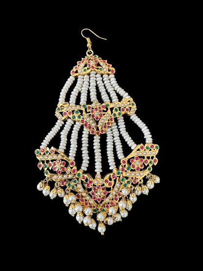 DJHR150 ASMITA jadau jhoomar in ruby emerald with fresh water pearls ( SHIPS IN 3 WEEKS  )