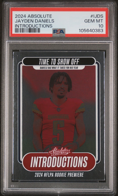 Graded 2024 Panini Absolute Jayden Daniels #IJDS Introductions Rookie RC Football Card PSA 10 Gem Mint