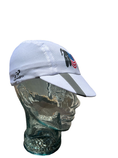 USA Flag with Cyclist Cycling Cap - White