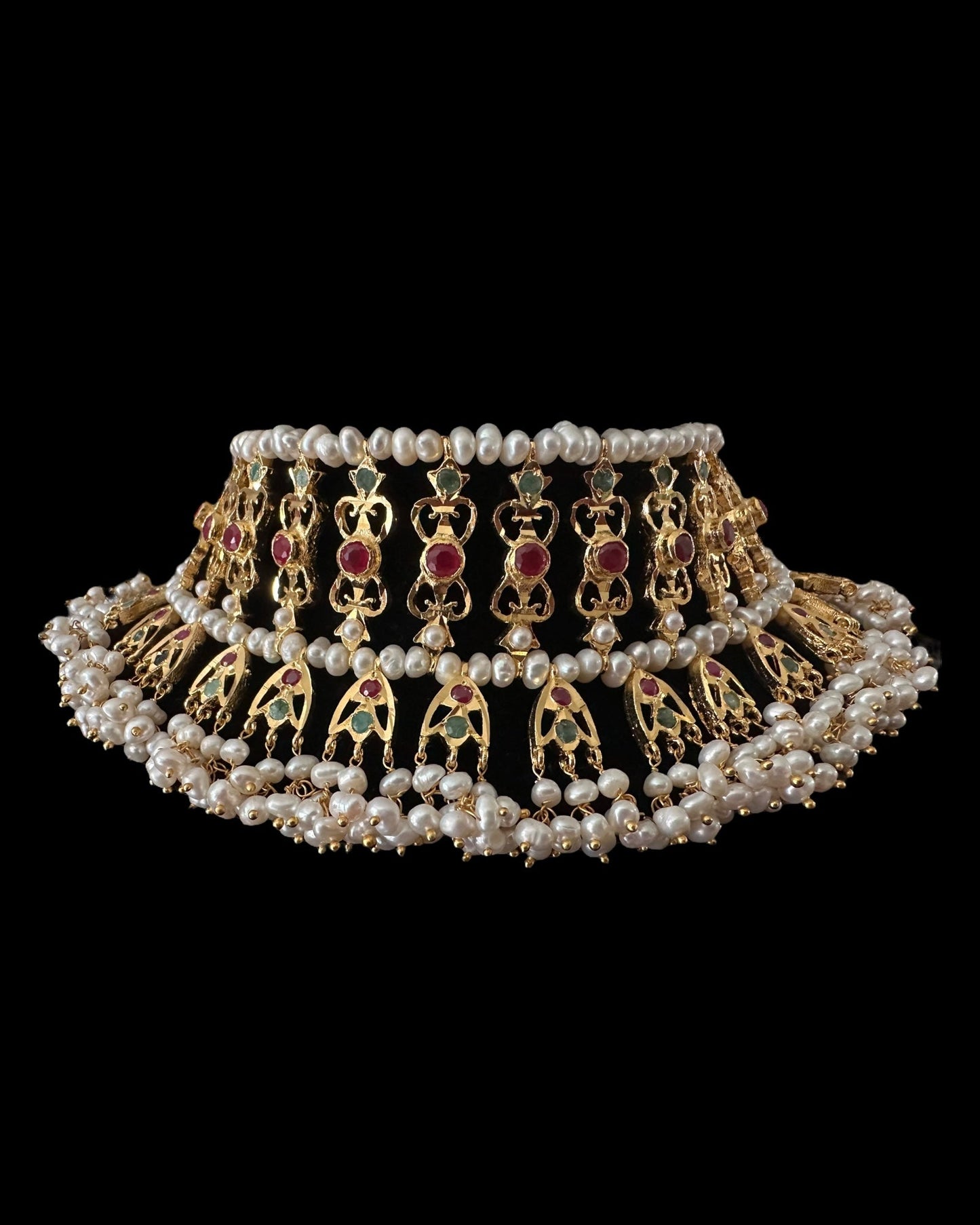 Viya bridal set in natural pearls , rubies and emeralds ( SHIPS IN 4 WEEKS)