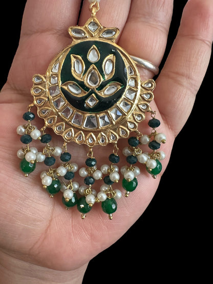 JTK35 kundan jhoomar tika in green meenakari  ( READY TO SHIP )